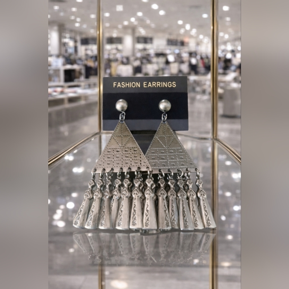 Silver triangle dangly earrings